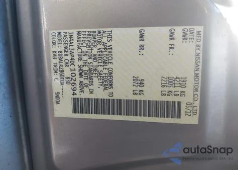 2013 Nissan Altima 2.5 S z USA, uszkodzony, nr VIN 1N4AL3AP4DC102694